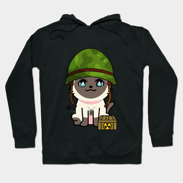 Funny siamese cat is a soldier Hoodie by Pet Station